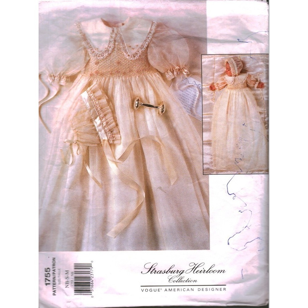 Vogue 1755 Strasburg Heirloom Infant Christening Dress Bonnet Sewing Pattern M